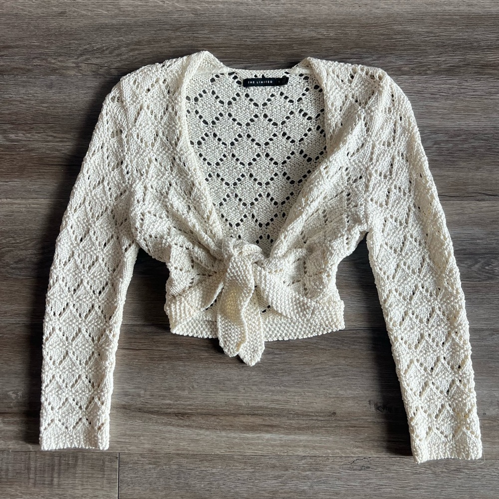 The Limited Cream Crochet Tie-Front Cardigan